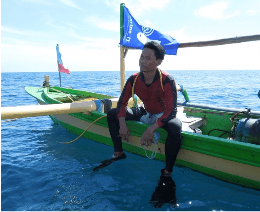 インドネシアの漁船に掲げられたマリンIT旗のイメージ